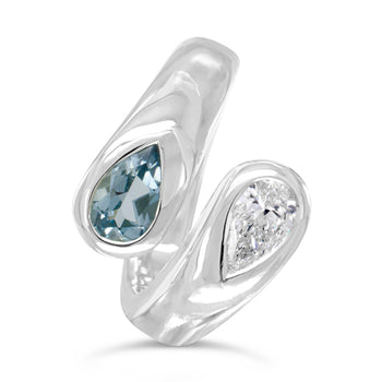 Moi et Toi Aquamarine and Diamond Platinum Ring Ring Pruden and Smith Default Title  