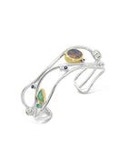 Bespoke Silver and 18ct Gold Bangle with Opals and Diamonds Cuff Pruden and Smith   
