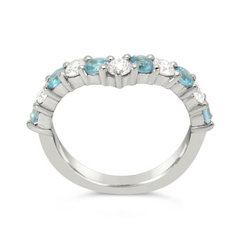 Wishbone Half Eternity Diamond Aquamarine Ring Ring Pruden and Smith   