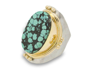 Bespoke Turquoise 18ct Gold and Silver Ring Ring Pruden and Smith   