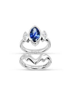 Marquise Cut Sapphire and Diamond Trilogy Ring Set Ring Pruden and Smith   