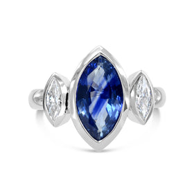 Marquise Cut Sapphire and Diamond Trilogy Ring Set Ring Pruden and Smith   