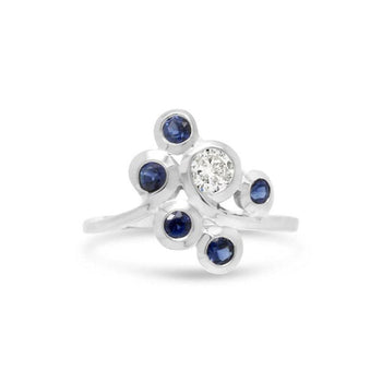 Swirl Sapphire and Diamond 9ct Gold Cluster Ring Ring Pruden and Smith   