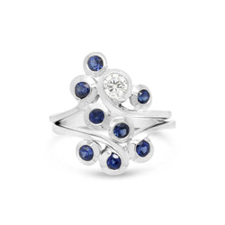 Swirl Sapphire and Diamond 9ct Gold Cluster Ring Ring Pruden and Smith 9ct White Gold  