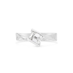 Flat Twist Platinum Emerald Cut Diamond Engagement Ring Ring Pruden and Smith   