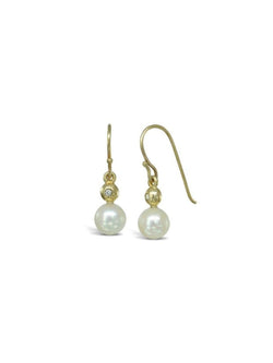 Akoya Pearl and Diamond Yellow Gold Drop Earrings Earring Pruden and Smith   