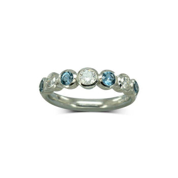 Aquamarine Diamond Platinum Eternity Ring Ring Pruden and Smith   
