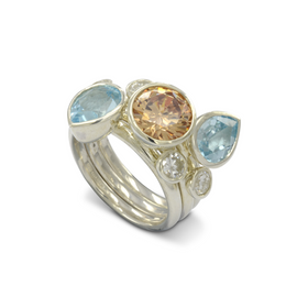 Aquamarine, Diamond and Citrine Stacking Rings Ring Pruden and Smith   