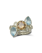 Aquamarine, Diamond and Citrine Stacking Rings Ring Pruden and Smith 9ct White Gold and Yellow Gold Aquamarine (Pale Blue/Green) 