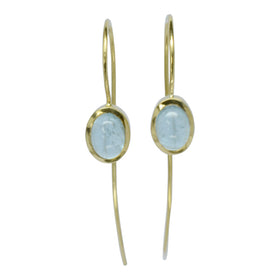Cabochon Aquamarine Hook Gold Earrings Earring Pruden and Smith   