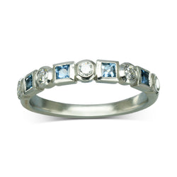 Alternating Aquamarine Diamond Platinum Half Eternity Ring Ring Pruden and Smith 40% Set Band  