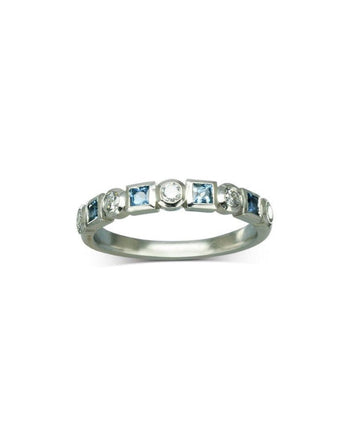 Alternating Aquamarine Diamond Platinum Half Eternity Ring Ring Pruden and Smith 40% Set Band  