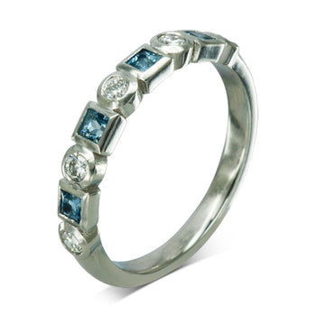 Alternating Aquamarine Diamond Platinum Half Eternity Ring Ring Pruden and Smith   