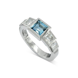 Art Deco Aquamarine Diamond Engagement Ring Ring Pruden and Smith   