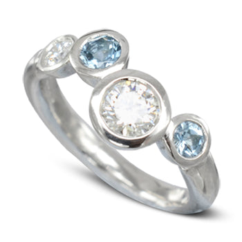 Water Bubbles Offset Aquamarine and Diamond Eternity Ring Ring Pruden and Smith   