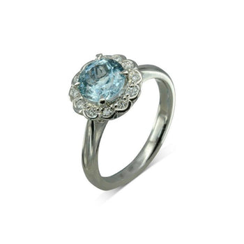 Aquamarine with Scalloped Diamonds Cluster Engagement Ring Ring Pruden and Smith   