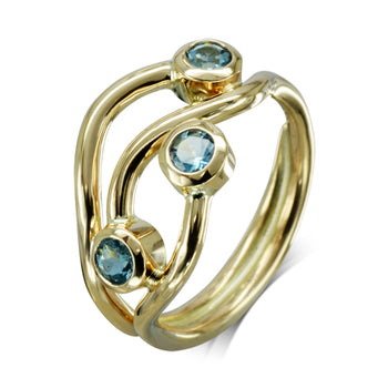 Three Strand Aquamarine 9ct Gold Dress Ring Ring Pruden and Smith 9ct Yellow Gold  