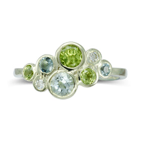 Aquamarine Peridot Diamond Bubbles Cluster Ring Ring Pruden and Smith   