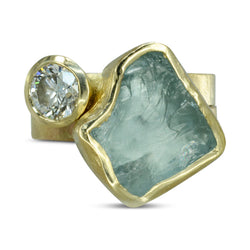 Aquamarine Chunk Diamond Stacking Ring Ring Pruden and Smith   