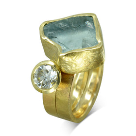 Aquamarine Chunk Diamond Stacking Dress Ring Ring Pruden and Smith   