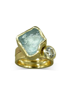 Aquamarine Chunk Diamond Stacking Ring Ring Pruden and Smith   