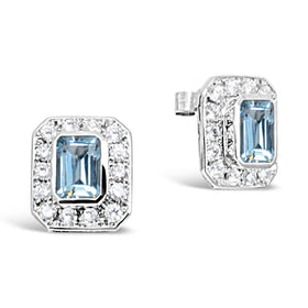 Cluster Diamond and Aquamarine Stud Earrings Earring Pruden and Smith   