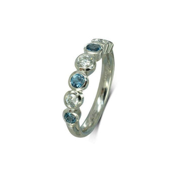 Aquamarine Diamond Platinum Eternity Ring Ring Pruden and Smith   