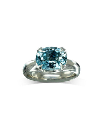 Claw Set Aquamarine White Gold Ring Ring Pruden and Smith   