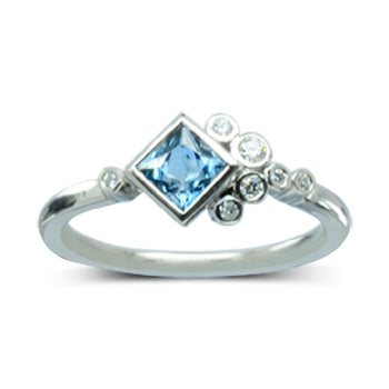 Water Bubbles Square Aquamarine and Diamond Ring Set Ring Pruden and Smith   