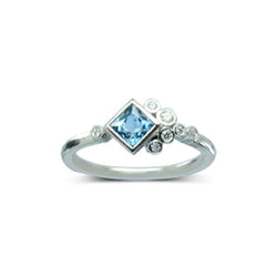 Water Bubbles Aquamarine and Diamond Engagement Ring Ring Pruden and Smith 9ct White Gold Princess Cut (Square) 