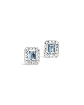 Cluster Diamond and Aquamarine Stud Earrings Earring Pruden and Smith   