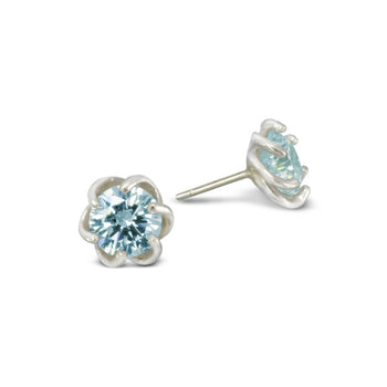 Revolved White Gold Aquamarine Stud Earrings Earring Pruden and Smith   