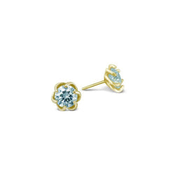 Revolved Yellow Gold Aquamarine Stud Earrings Earring Pruden and Smith   