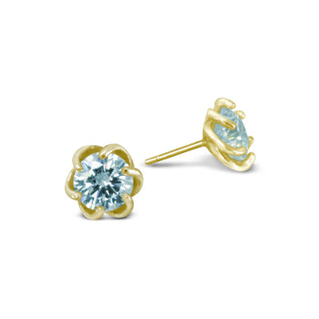 Revolved Yellow Gold Aquamarine Stud Earrings Earring Pruden and Smith   