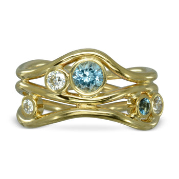 Three Strand Gemstone and Diamond 9ct Gold Dress Ring Ring Pruden and Smith   