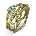 Three Strand Gemstone and Diamond 9ct Gold Dress Ring Ring Pruden and Smith 9ct Yellow Gold Aquamarine (Pale Blue/Green) 