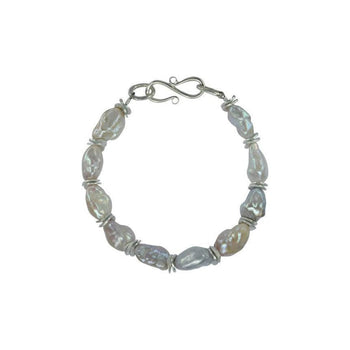 Baroque Pearl and Silver Discs Bracelet Bracelet Pruden and Smith   