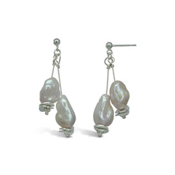 Baroque Pearl Silver Disc Dangly Earrings Earring Pruden and Smith   