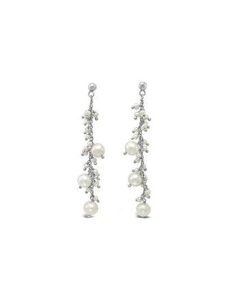 Beaded Pearl Silver Chain Dangly Earrings Earring Pruden and Smith   