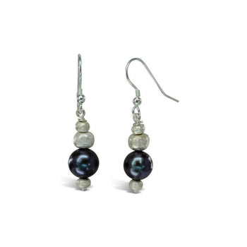 Black Pearl Silver Nugget Dangly Earrings Earring Pruden and Smith   