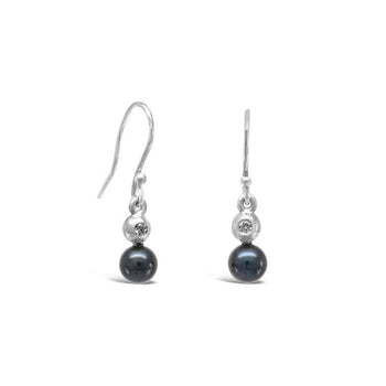 Black Pearl and Diamond Dangly Earrings Earring Pruden and Smith   