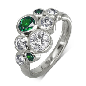 Emerald Diamond Gold Bubbles Cluster Ring Ring Pruden and Smith Platinum  