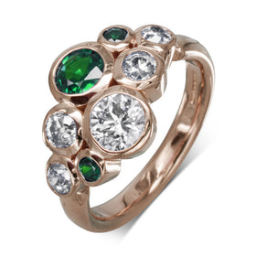 Emerald Diamond Gold Bubbles Cluster Ring Ring Pruden and Smith 18ct Rose Gold  