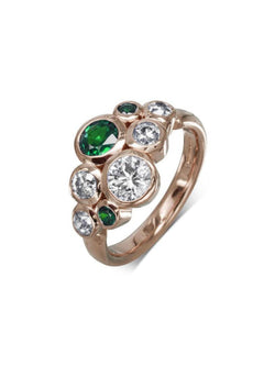 Water Bubbles Emerald and Diamond Cluster Ring Ring Pruden and Smith 18ct Rose Gold  