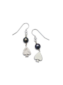 Card Charm Silver and Pearl Drop Earrings Earring Pruden and Smith   