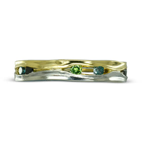 Two Colour Green Diamond Trap Ring Ring Pruden and Smith   