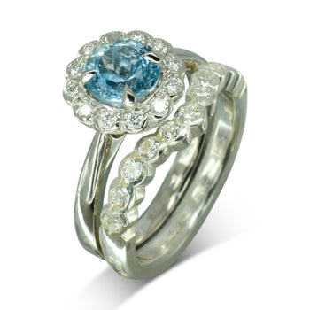 Aquamarine with Scalloped Diamonds Cluster Engagement Ring Ring Pruden and Smith   