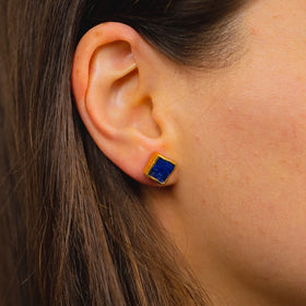 12mm Lapis Lazuli Square Silver Gilt Earstuds Earring Pruden and Smith   