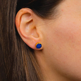 Small 8mm Lapis Lazuli Round Gilt Earstuds Earstuds Pruden and Smith   