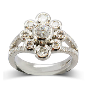 Bespoke Contemporary Diamond Cluster Ring Ring Pruden and Smith   